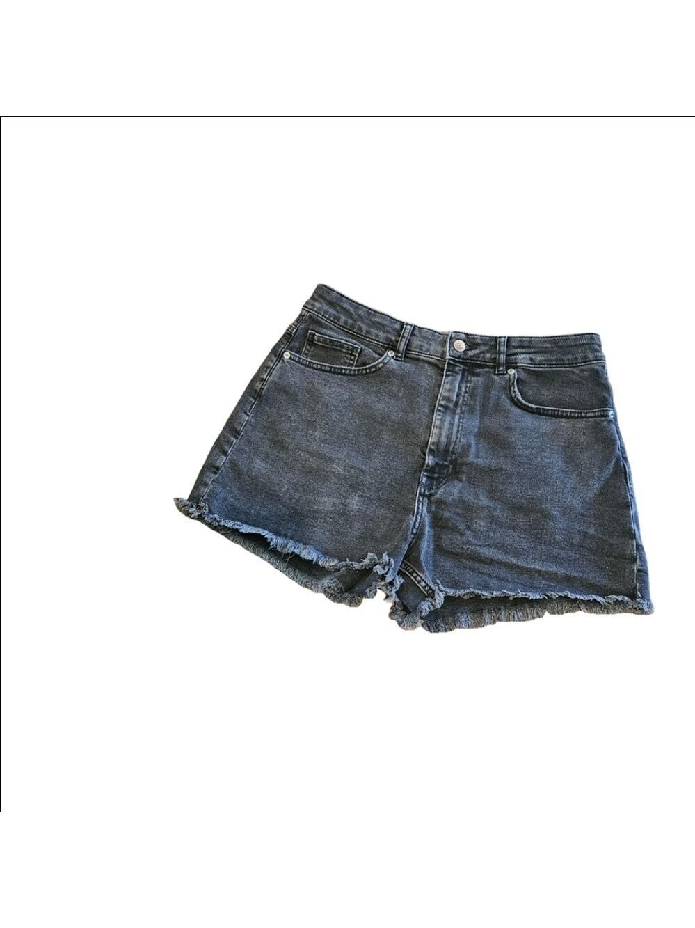 Divided Women's Black Faded Wash Denim Fringed Mom Shorts, Size 10